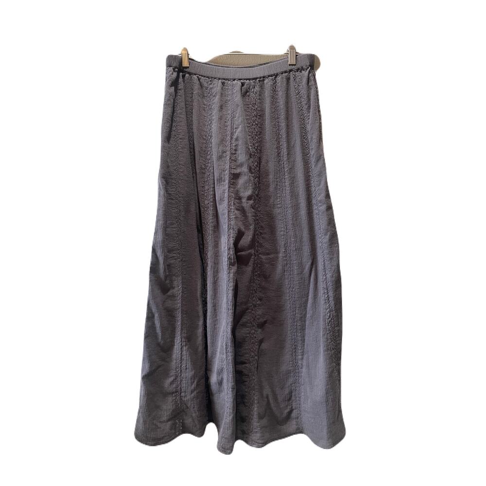 Garnet Hill Gauzy Organic Cotton Lace Detail Flowy Boho Brown Maxi Skirt size 8